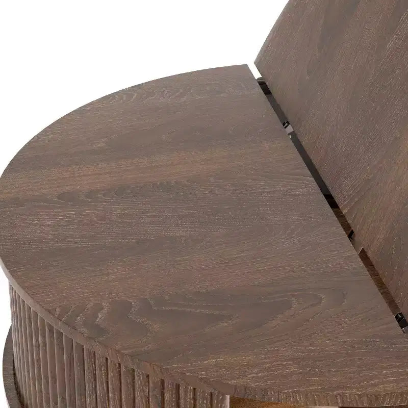 GDFStudio Lewis Rustikaler runder Couchtisch mit Hubplatte, 80 cm, mit verstecktem Stauraum