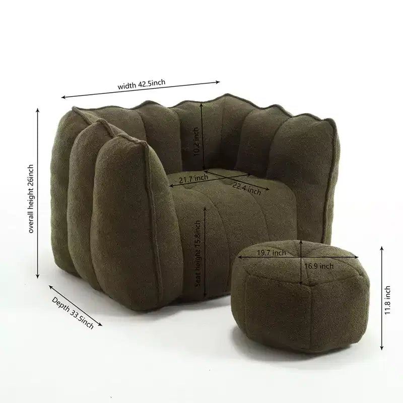 Sitzsack mit Ottomane, moderner Chenille-Quadratsofa-Sessel, weiche Sitzsack-Couch mit Fußhocker für Wohnzimmer, Schlafzimmer, Apartment, Studentenwohnheim