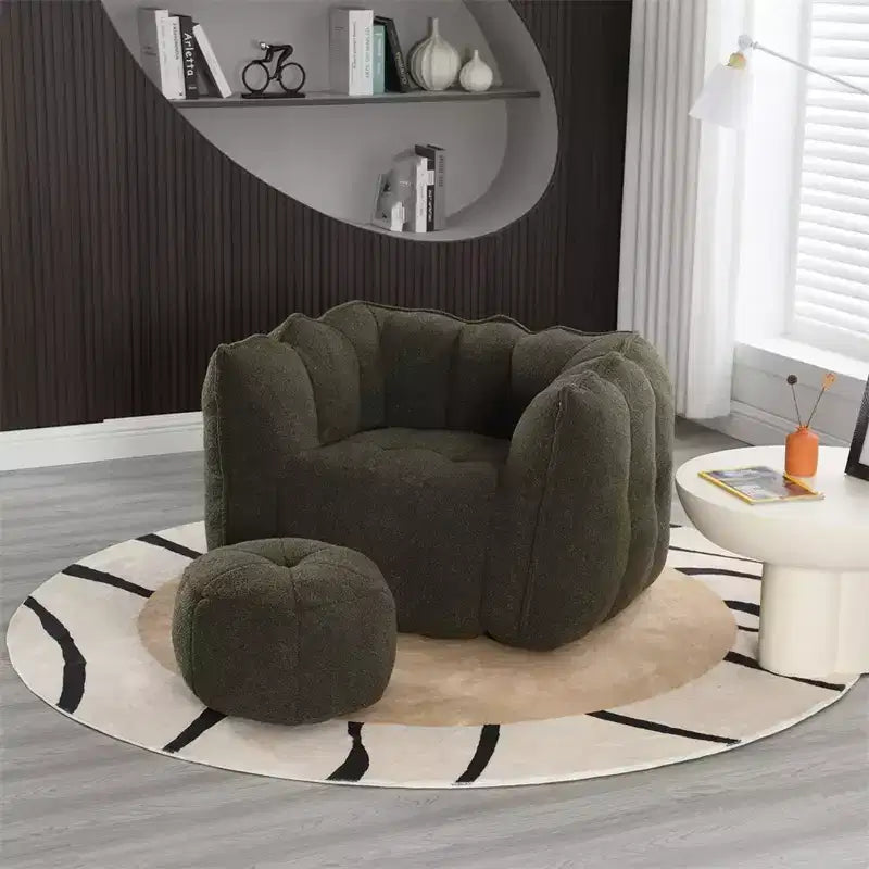 Sitzsack mit Ottomane, moderner Chenille-Quadratsofa-Sessel, weiche Sitzsack-Couch mit Fußhocker für Wohnzimmer, Schlafzimmer, Apartment, Studentenwohnheim
