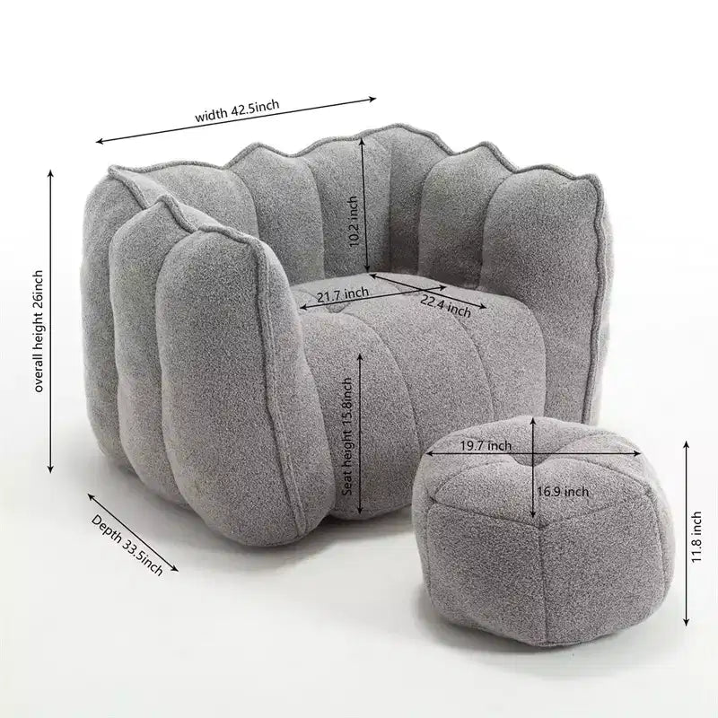 Sitzsack mit Ottomane, moderner Chenille-Quadratsofa-Sessel, weiche Sitzsack-Couch mit Fußhocker für Wohnzimmer, Schlafzimmer, Apartment, Studentenwohnheim