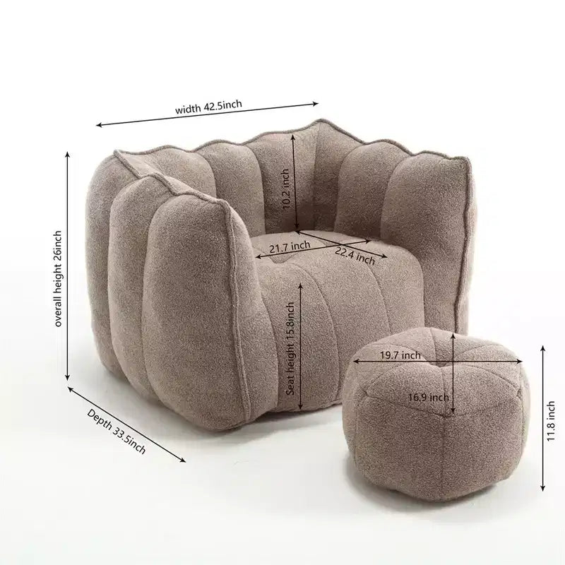 Sitzsack mit Ottomane, moderner Chenille-Quadratsofa-Sessel, weiche Sitzsack-Couch mit Fußhocker für Wohnzimmer, Schlafzimmer, Apartment, Studentenwohnheim