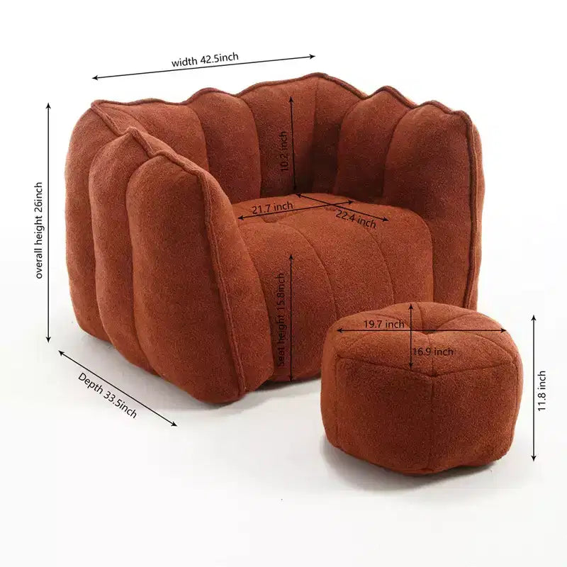 Sitzsack mit Ottomane, moderner Chenille-Quadratsofa-Sessel, weiche Sitzsack-Couch mit Fußhocker für Wohnzimmer, Schlafzimmer, Apartment, Studentenwohnheim