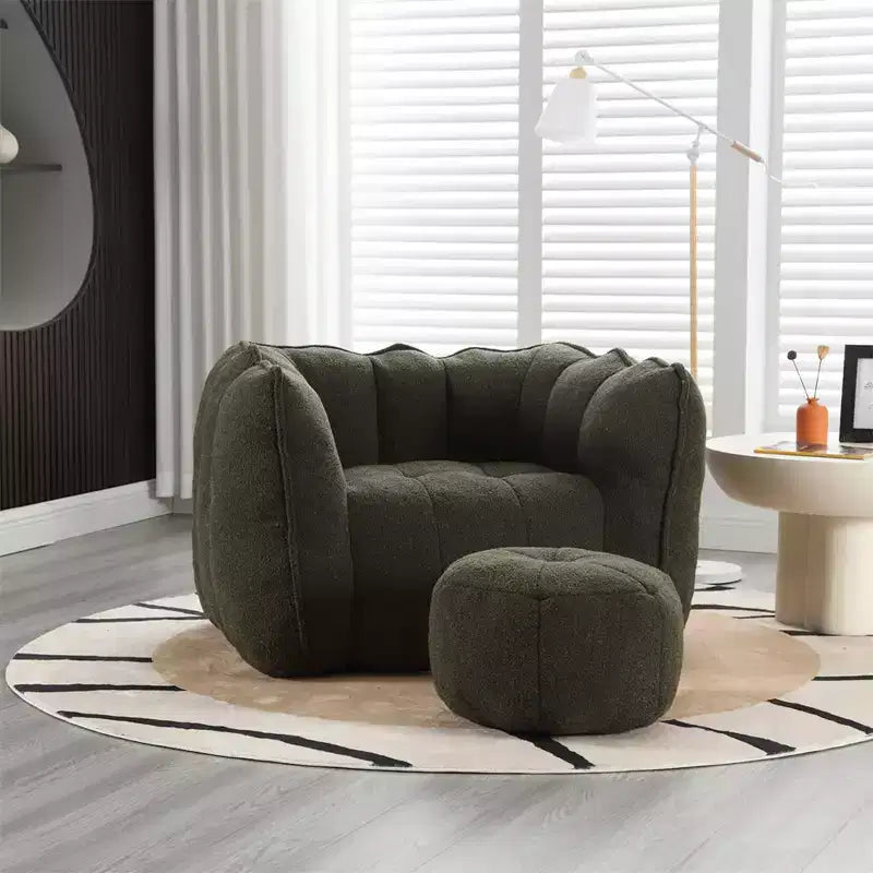 Sitzsack mit Ottomane, moderner Chenille-Quadratsofa-Sessel, weiche Sitzsack-Couch mit Fußhocker für Wohnzimmer, Schlafzimmer, Apartment, Studentenwohnheim