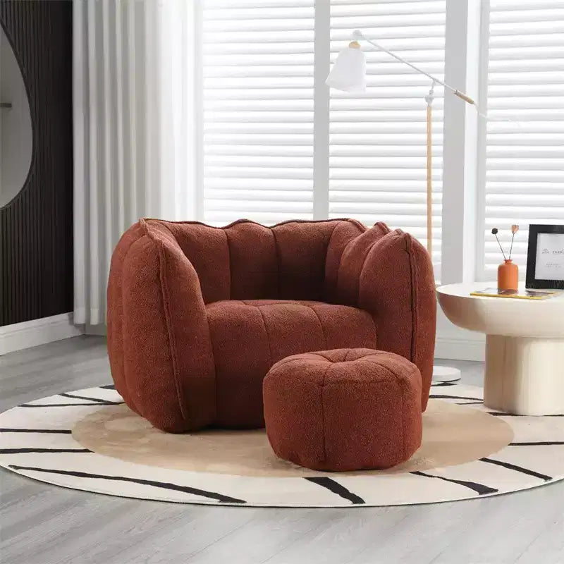 Sitzsack mit Ottomane, moderner Chenille-Quadratsofa-Sessel, weiche Sitzsack-Couch mit Fußhocker für Wohnzimmer, Schlafzimmer, Apartment, Studentenwohnheim