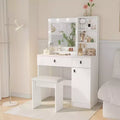 Okak Elegent Vanity Desk with 3-Mode Adjustable Mirror, Makeup Vanity with Large Drawers & Three Level Shelves, Vanity Table for Bedroom, White