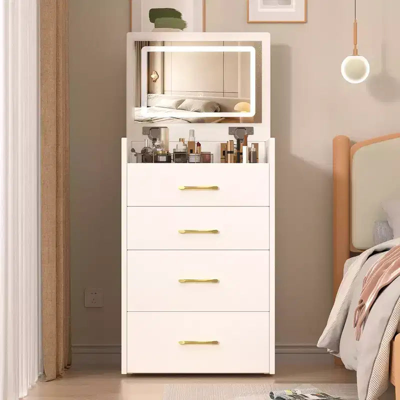 Okak 3-IN-1 Makeup Vanity with Flip-Top Mirror, Compact Vanity with 3 Drawers and Padding Stool, Vanity Table for Bedroom, Living Room, White
