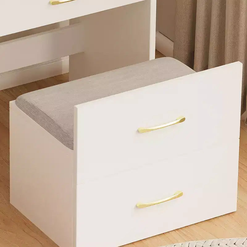 Okak 3-IN-1 Schminktisch mit Klappspiegel, Kompakter Schminktisch mit 3 Schubladen und gepolstertem Hocker, Schminktisch für Schlafzimmer, Wohnzimmer, Weiß