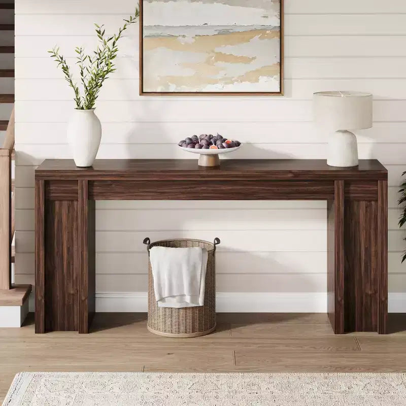 70.9 Zoll langer Flurtisch, Konsolentisch im Landhausstil aus Holz, dicker Sofatisch hinter dem Sofa, lange Konsolentische für Flur und Wohnzimmer, Walnuss