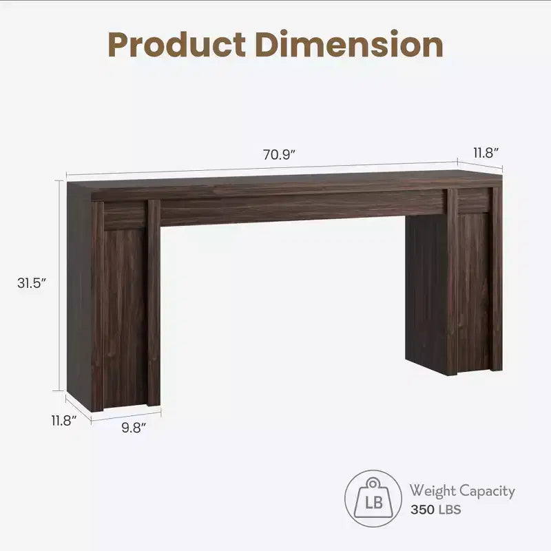 70.9 Zoll langer Flurtisch, Konsolentisch im Landhausstil aus Holz, dicker Sofatisch hinter dem Sofa, lange Konsolentische für Flur und Wohnzimmer, Walnuss
