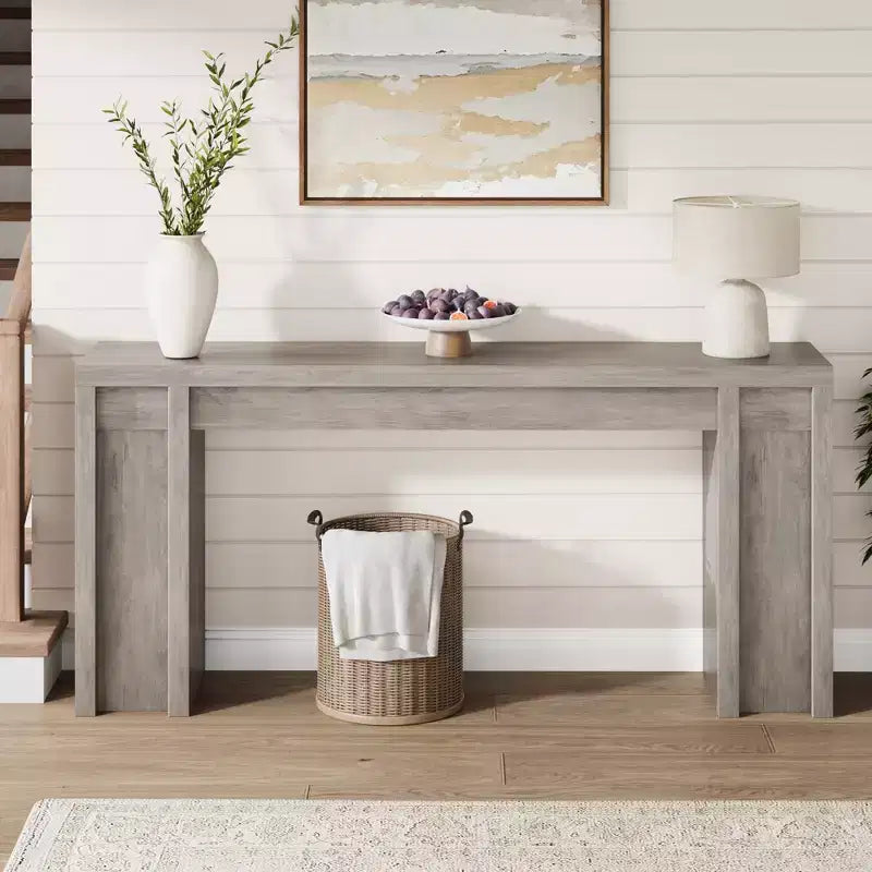 70,9-Zoll-Eingangstisch, Konsolentisch im Holz-Landhausstil, dicker Sofatisch hinter der Couch, lange Konsolentische für Flur und Wohnzimmer, Grau