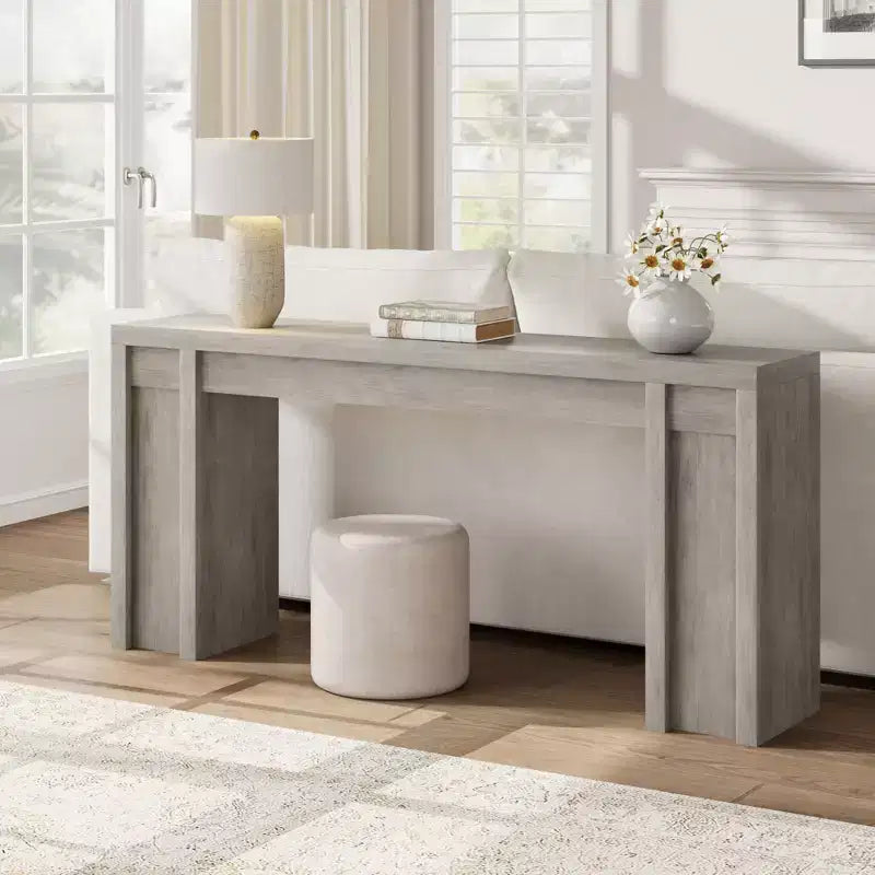 70,9-Zoll-Eingangstisch, Konsolentisch im Holz-Landhausstil, dicker Sofatisch hinter der Couch, lange Konsolentische für Flur und Wohnzimmer, Grau