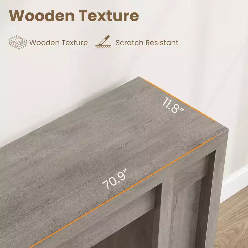 70,9-Zoll-Eingangstisch, Konsolentisch im Holz-Landhausstil, dicker Sofatisch hinter der Couch, lange Konsolentische für Flur und Wohnzimmer, Grau
