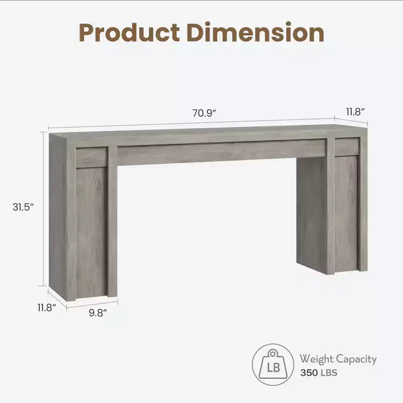70,9-Zoll-Eingangstisch, Konsolentisch im Holz-Landhausstil, dicker Sofatisch hinter der Couch, lange Konsolentische für Flur und Wohnzimmer, Grau
