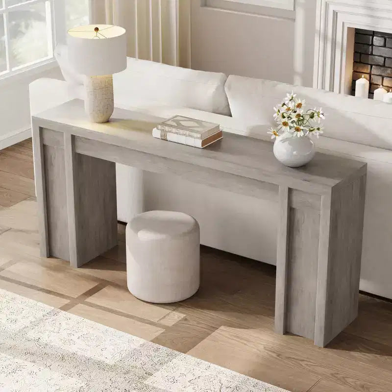 70,9-Zoll-Eingangstisch, Konsolentisch im Holz-Landhausstil, dicker Sofatisch hinter der Couch, lange Konsolentische für Flur und Wohnzimmer, Grau