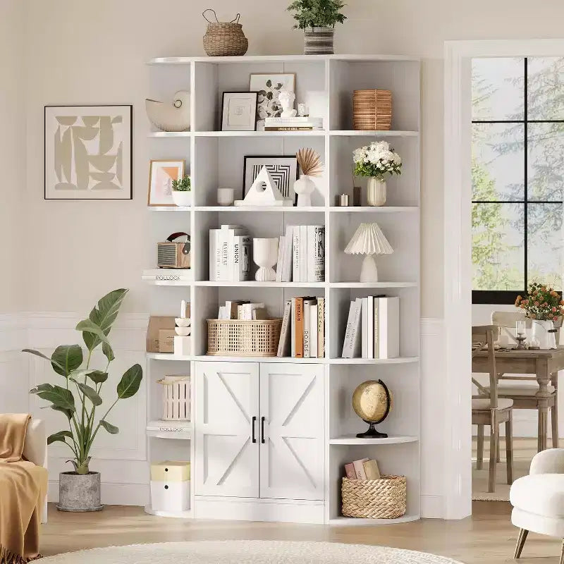 213 cm hohes Bücherregal mit Stauraum, 6-stöckiges, 120 cm breites, modernes Bauernhaus-Standregal mit Vitrine und Organizer für Zuhause