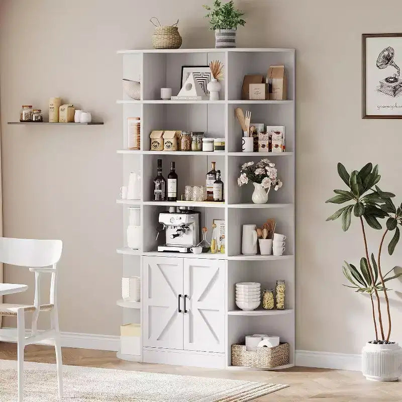 213 cm hohes Bücherregal mit Stauraum, 6-stöckiges, 120 cm breites, modernes Bauernhaus-Standregal mit Vitrine und Organizer für Zuhause