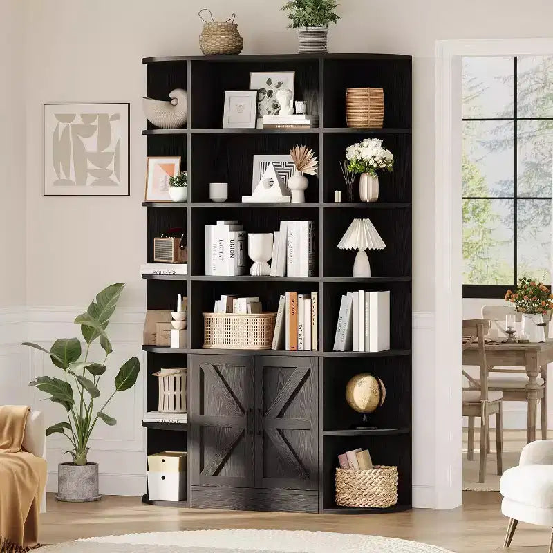 75in Tall Bookshelf with Storage, 6-Tier 47 Wide Modern Farmhouse Standing Bookcase Cabinet Display Shelf Organizer for Home