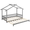 Costway Wooden House Bed Twin to King Daybed w/ Safety Rails & Decorable Roof