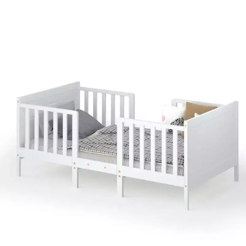 Costway 2-in-1 Convertible Kids Furniture Bed Toddler Crib with 2 Side Safety Guardrails White/Brown