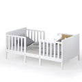 Costway 2-in-1 Convertible Kids Furniture Bed Toddler Crib with 2 Side Safety Guardrails White/Brown