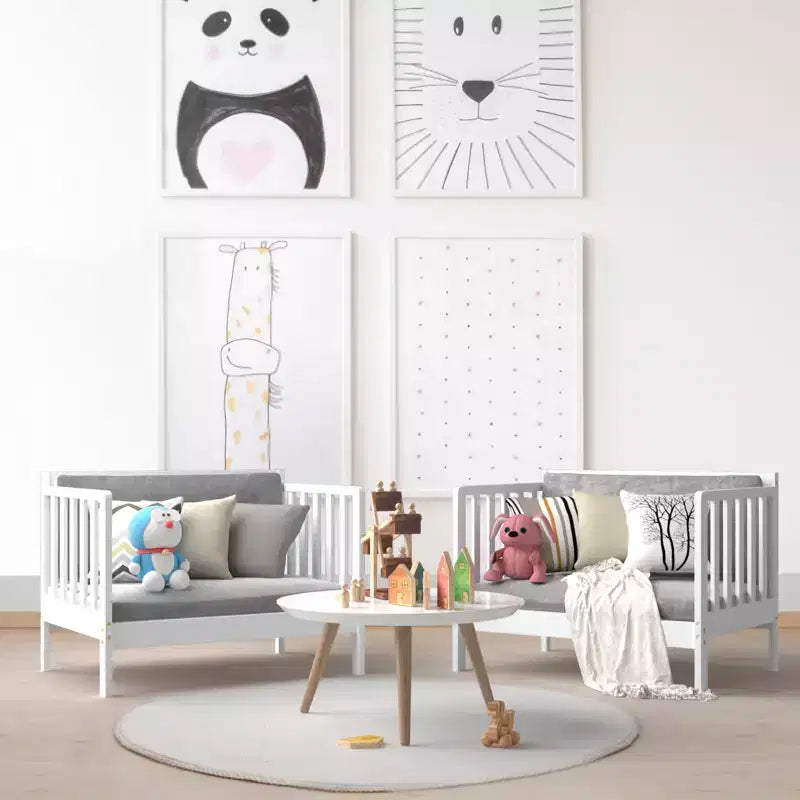 Costway 2-in-1 Umwandelbares Kinderbett Kleinkindbett mit 2 Seitlichen Schutzgittern Weiß/Braun