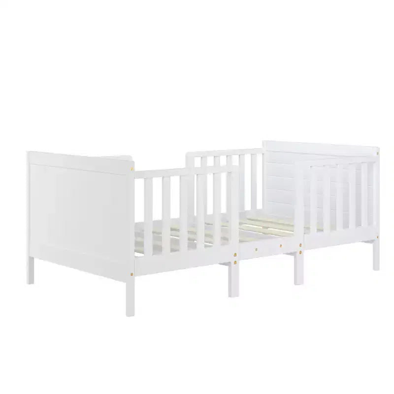 Costway 2-in-1 Umwandelbares Kinderbett Kleinkindbett mit 2 Seitlichen Schutzgittern Weiß/Braun