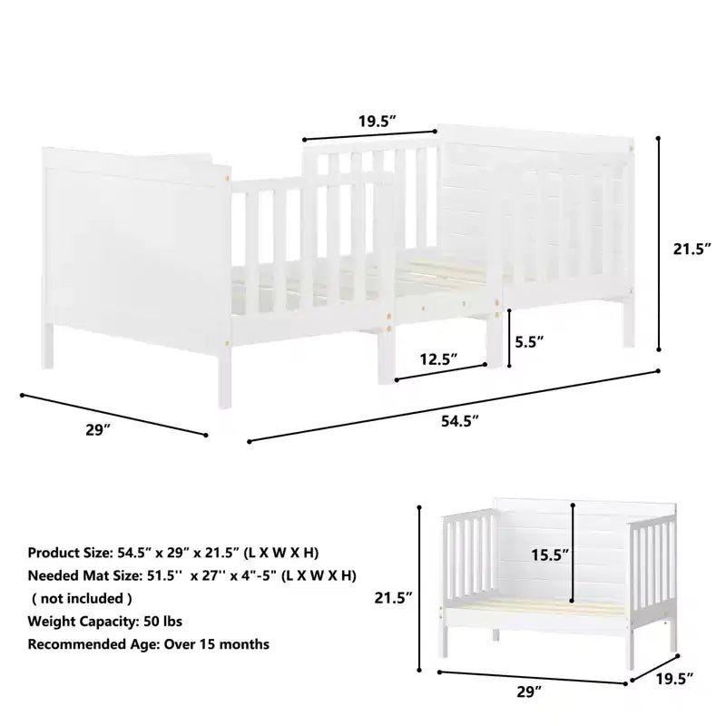 Costway 2-in-1 Umwandelbares Kinderbett Kleinkindbett mit 2 Seitlichen Schutzgittern Weiß/Braun