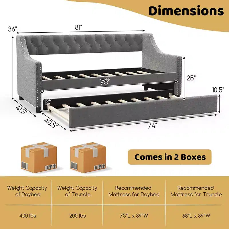 Costway Tagesbett in Twin-Größe mit Rollbett, Ohrenbacken-Armlehnen & geknöpfter Rückenlehne
