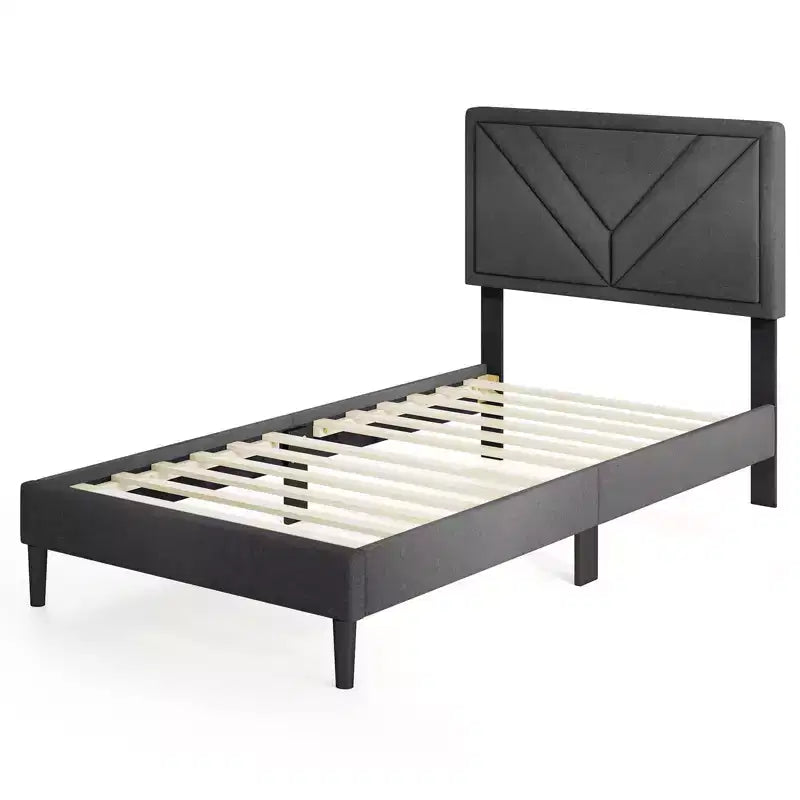 Costway Twin / Full / Queen Size Bed Frame w/ Tufted Headboard & Wooden Slats Easy Assembly