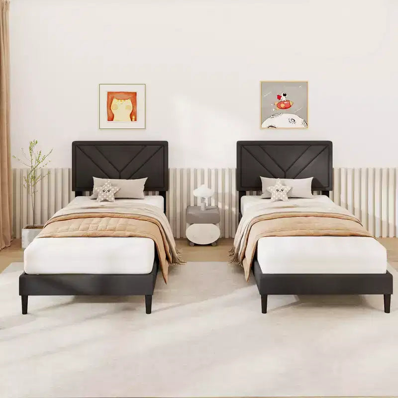 Costway Bettrahmen, Einzel-/Doppel-/Queensize-Bett mit getuftetem Kopfteil & Holzlattenrost, einfache Montage