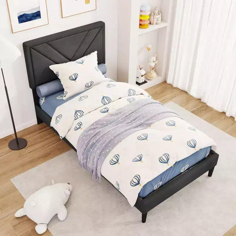 Costway Bettrahmen, Einzel-/Doppel-/Queensize-Bett mit getuftetem Kopfteil & Holzlattenrost, einfache Montage