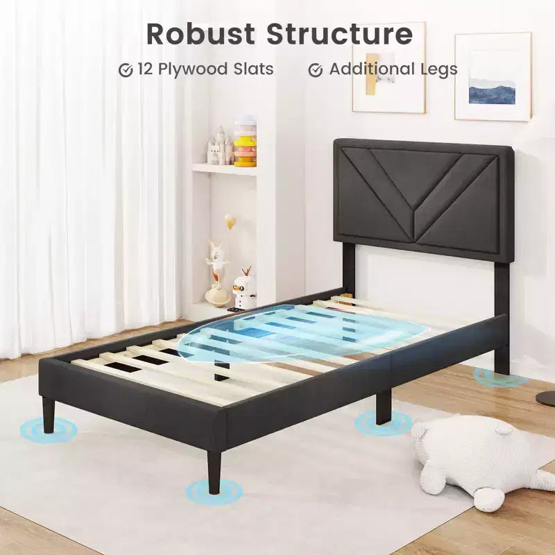 Costway Bettrahmen, Einzel-/Doppel-/Queensize-Bett mit getuftetem Kopfteil & Holzlattenrost, einfache Montage