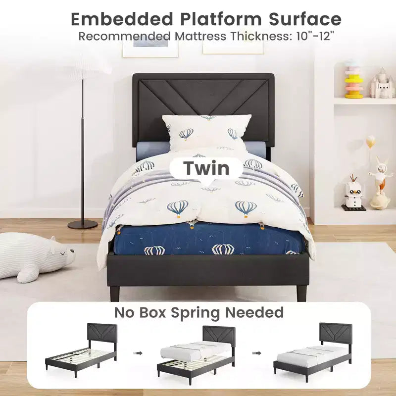 Costway Bettrahmen, Einzel-/Doppel-/Queensize-Bett mit getuftetem Kopfteil & Holzlattenrost, einfache Montage