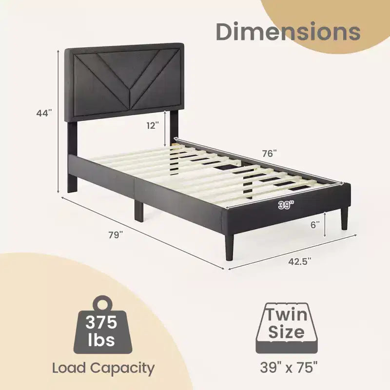 Costway Bettrahmen, Einzel-/Doppel-/Queensize-Bett mit getuftetem Kopfteil & Holzlattenrost, einfache Montage