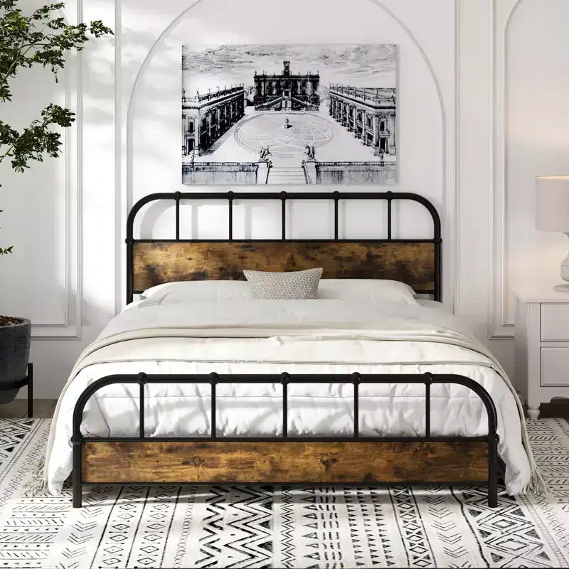 Costway Queen Size Bettrahmen Industrieller Plattform-Bettrahmen mit Unterbettstauraum