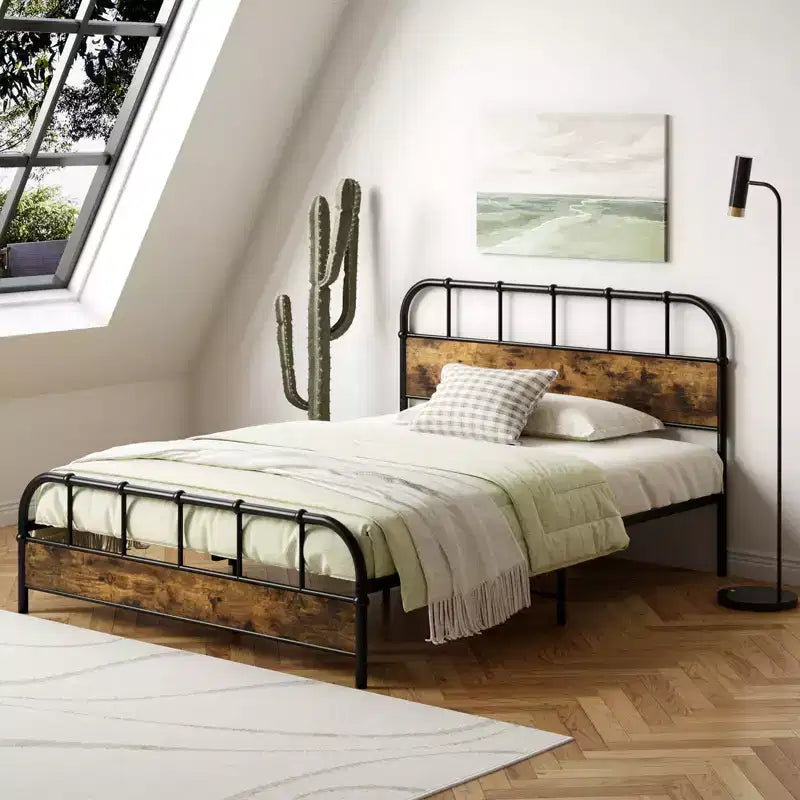 Costway Queen Size Bettrahmen Industrieller Plattform-Bettrahmen mit Unterbettstauraum