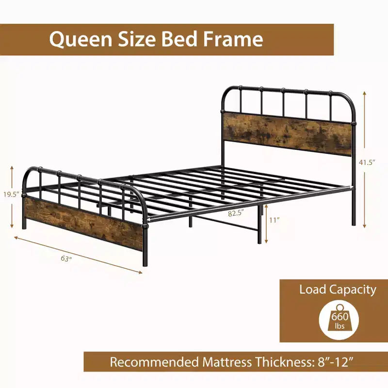 Costway Queen Size Bettrahmen Industrieller Plattform-Bettrahmen mit Unterbettstauraum