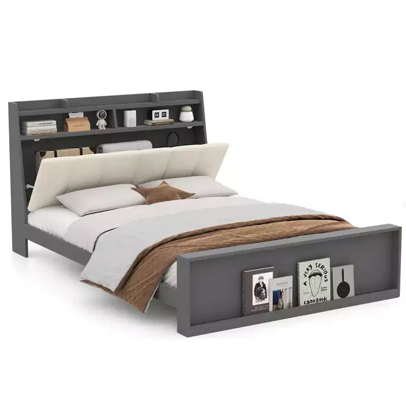 Costway Full Size Bed Frame w/ Storage Modern Platform Bed Mattress Foundation