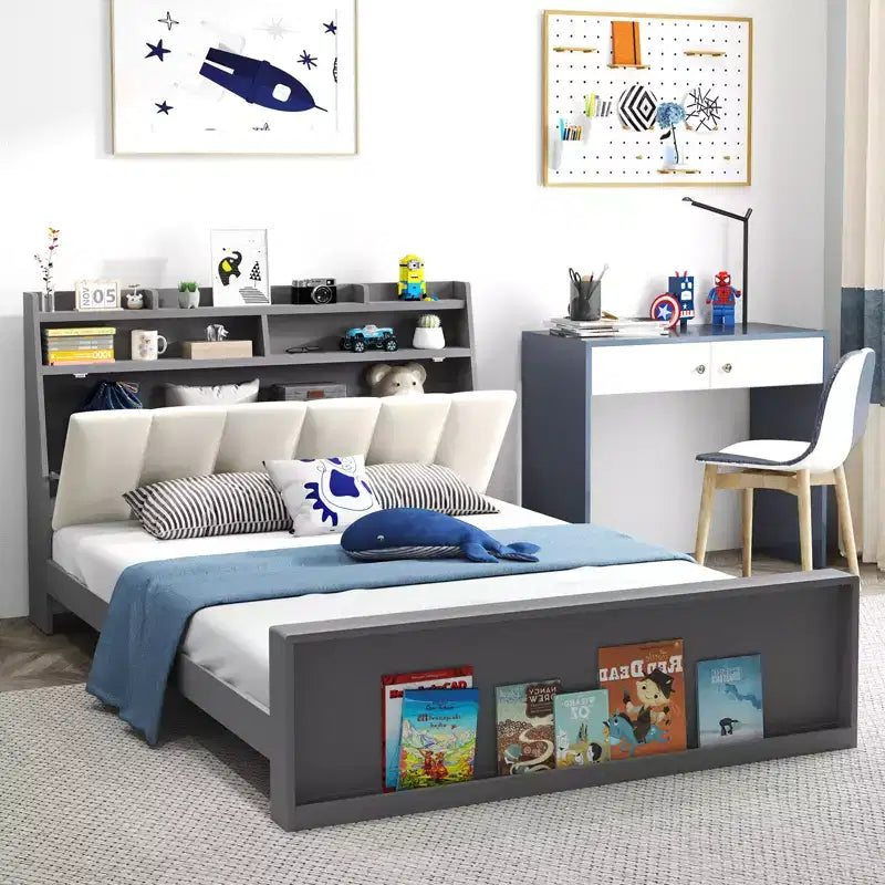 Costway Doppelbettrahmen mit Stauraum, modernes Plattformbett mit Matratzenauflage