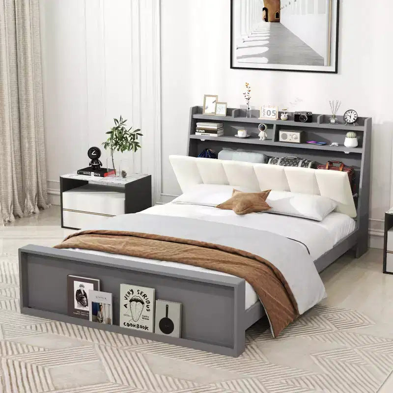 Costway Doppelbettrahmen mit Stauraum, modernes Plattformbett mit Matratzenauflage