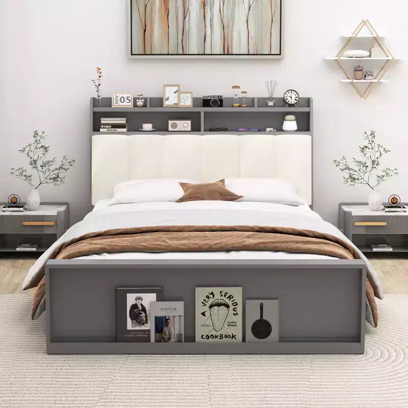 Costway Doppelbettrahmen mit Stauraum, modernes Plattformbett mit Matratzenauflage