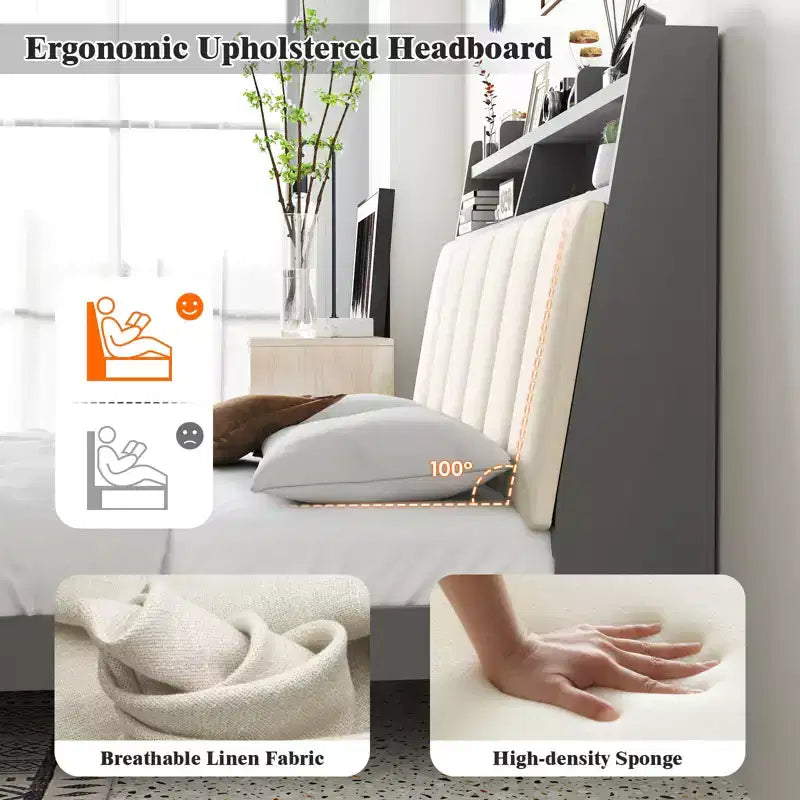 Costway Doppelbettrahmen mit Stauraum, modernes Plattformbett mit Matratzenauflage