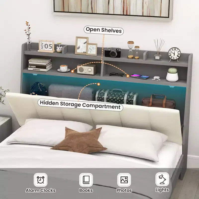 Costway Doppelbettrahmen mit Stauraum, modernes Plattformbett mit Matratzenauflage