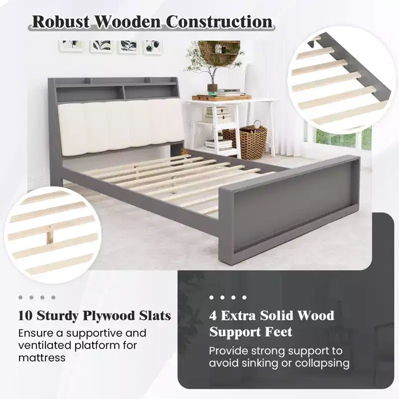 Costway Doppelbettrahmen mit Stauraum, modernes Plattformbett mit Matratzenauflage
