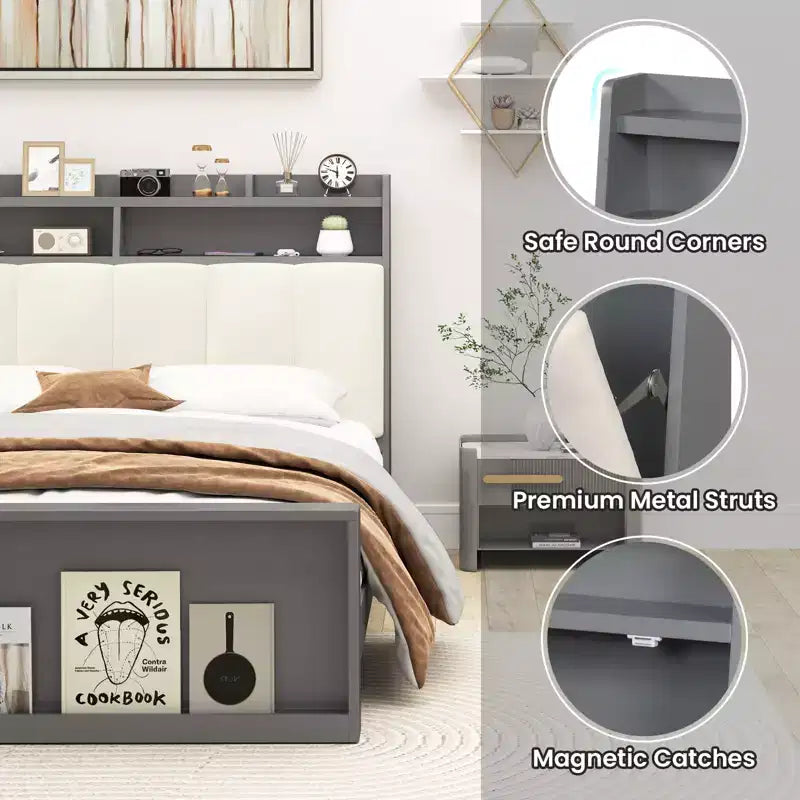 Costway Doppelbettrahmen mit Stauraum, modernes Plattformbett mit Matratzenauflage