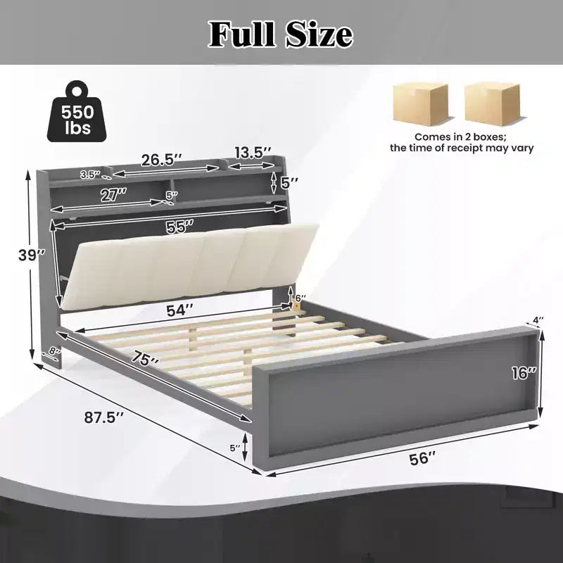 Costway Doppelbettrahmen mit Stauraum, modernes Plattformbett mit Matratzenauflage