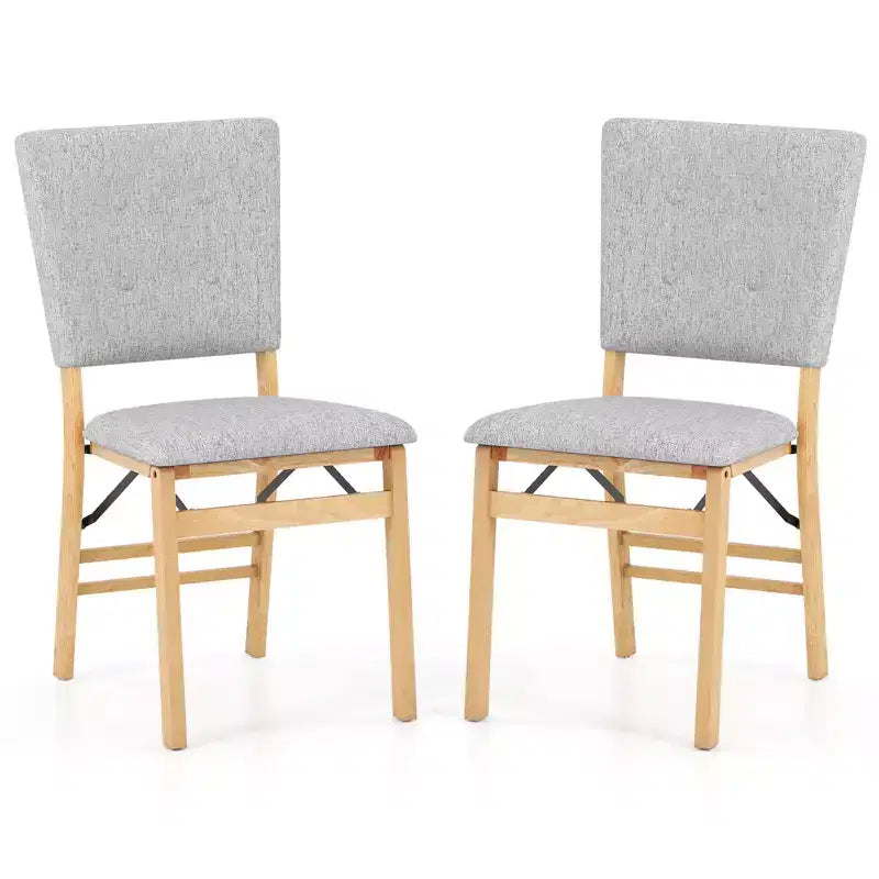 Costway Foldable Dining Chair Set of 2 w/Padded Seat & Tilt Backrest Rubber Wood Legs