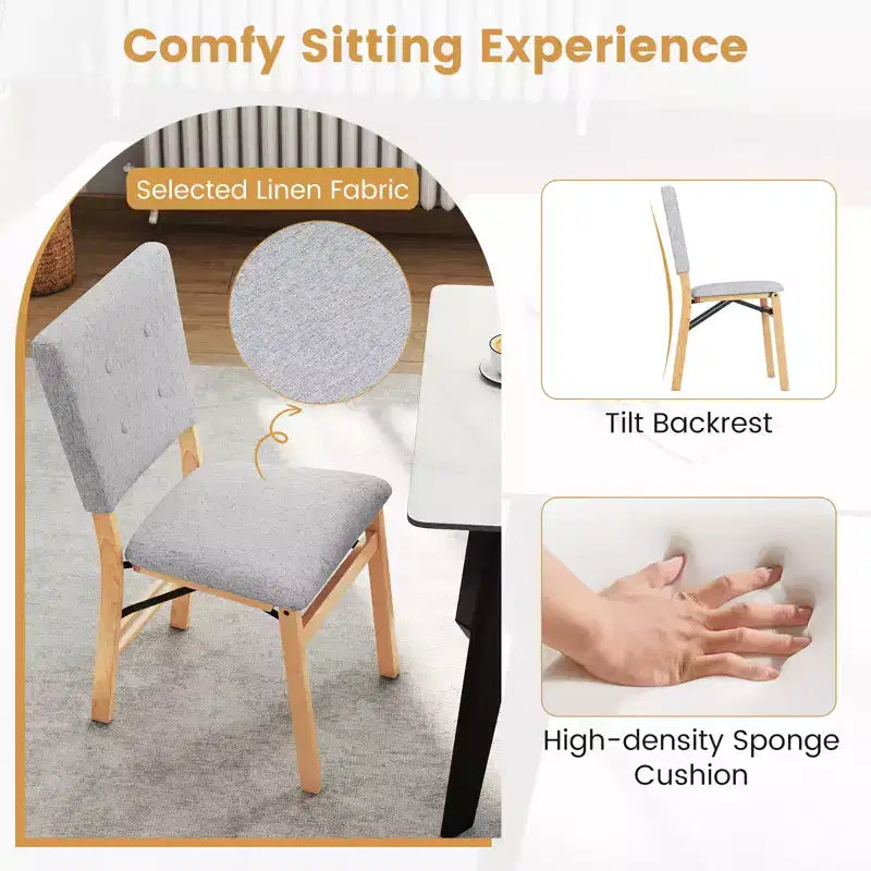 Costway Klappbarer Esszimmerstuhl 2er-Set mit gepolstertem Sitz & neigbarer Rückenlehne aus Gummibaumholz