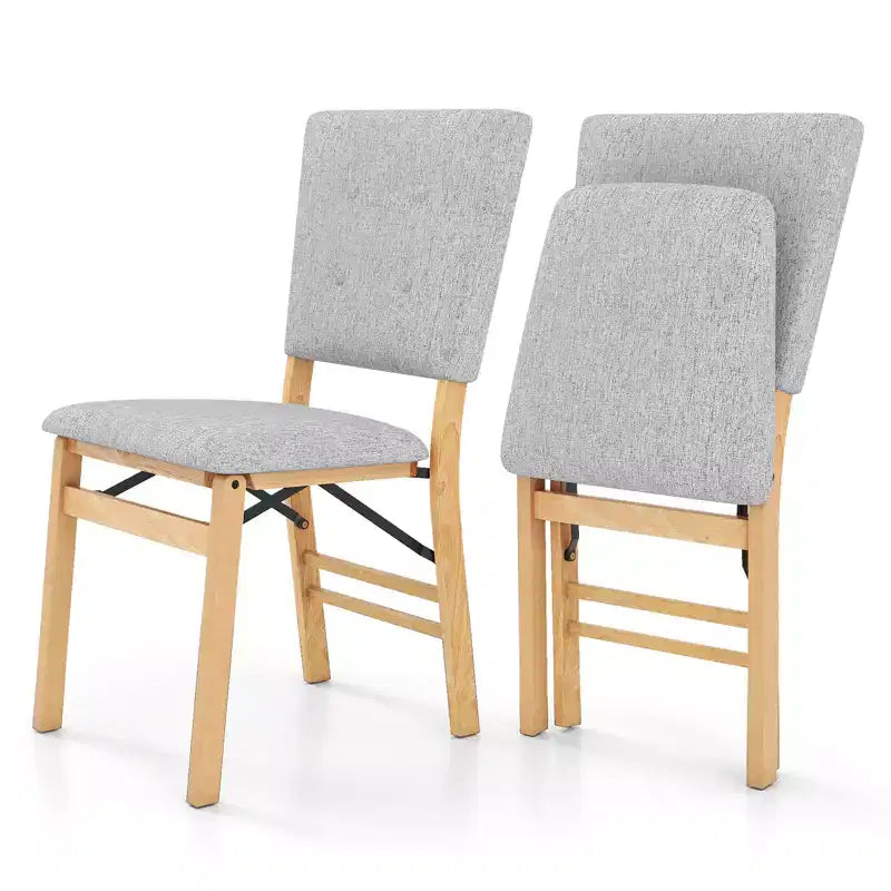 Costway Klappbarer Esszimmerstuhl 2er-Set mit gepolstertem Sitz & neigbarer Rückenlehne aus Gummibaumholz