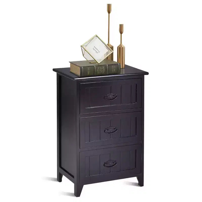 Costway 3 Drawers Nightstand End Table Storage Wood Side Bedside Black